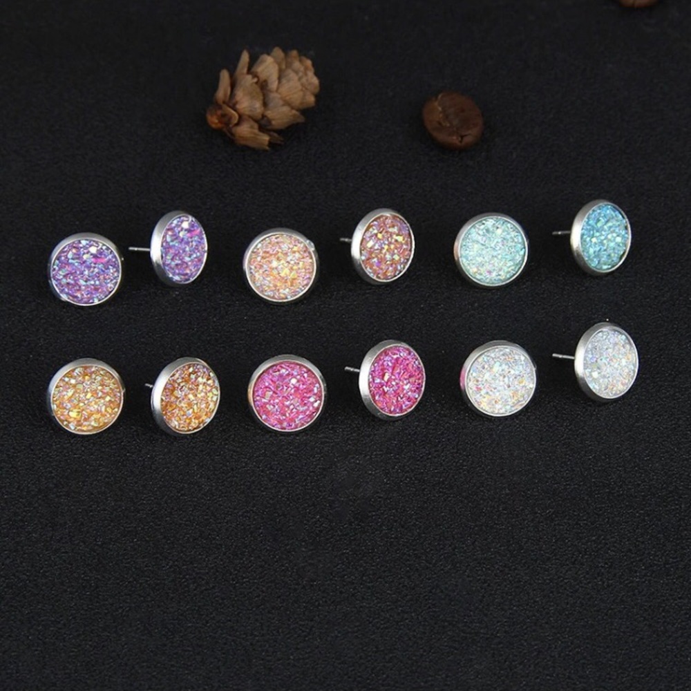 NEW!๐๐CIRCLE DRUZY EARRING!๐๐GLITTERING RESIN! - Picture 7 of 8